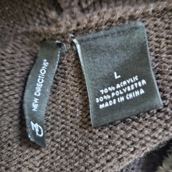 Long Brown Fringed Cardigan, Sz L, New Directions, Boho Aztec Pattern - Picture 6 of 6